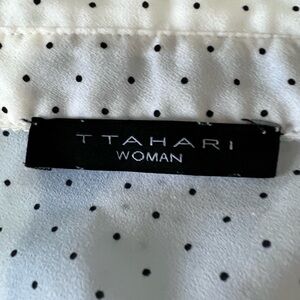 T Tahari White Blouse with Black polka dots.